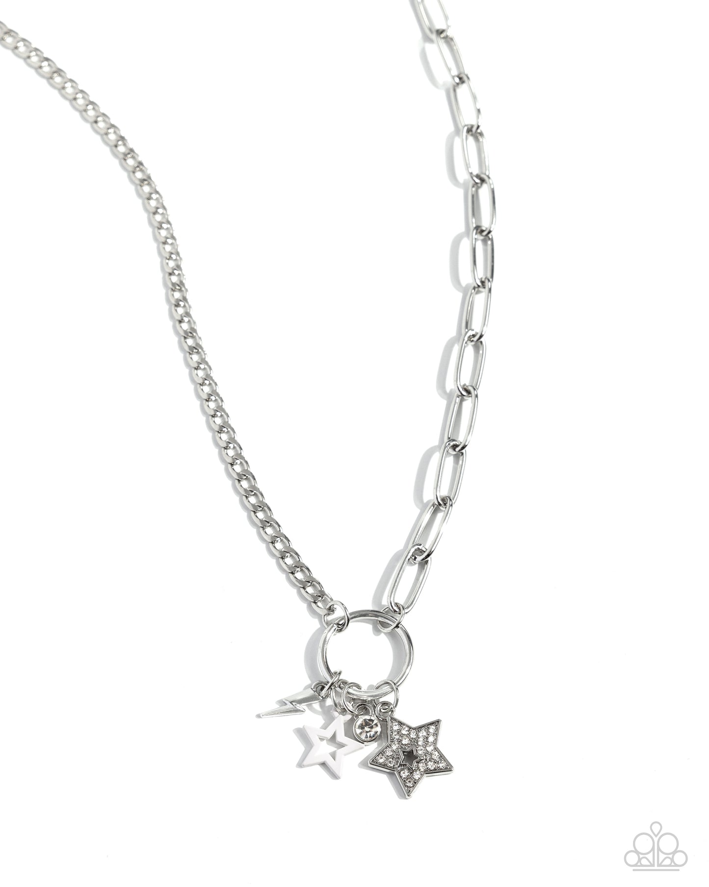 Stellar Sighting - White Gem & White Rhinestone Silver Star Necklace Paparazzi N2205