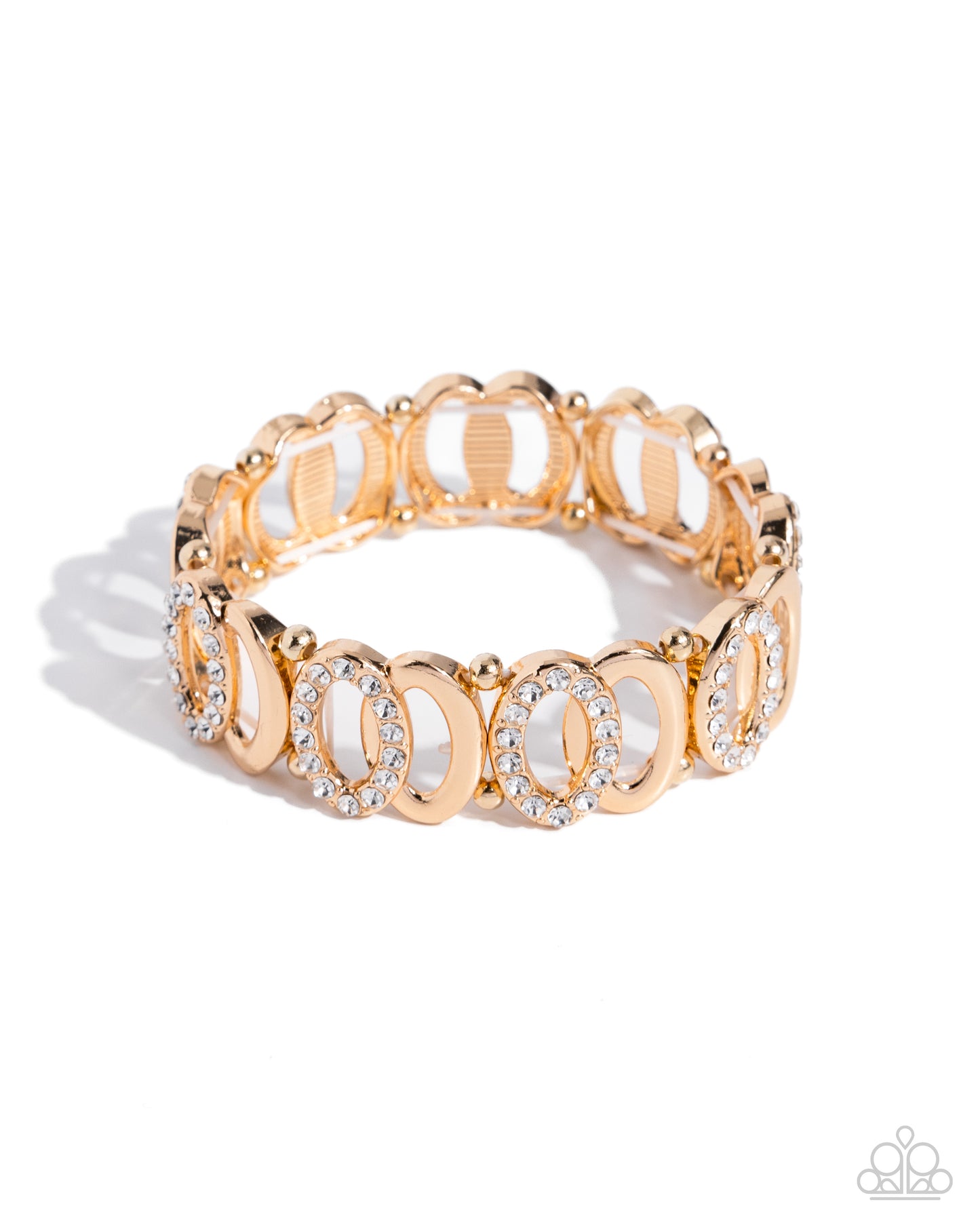 Refined Rarity - Gold & White Rhinestone Stretch Bracelet Paparazzi B1819