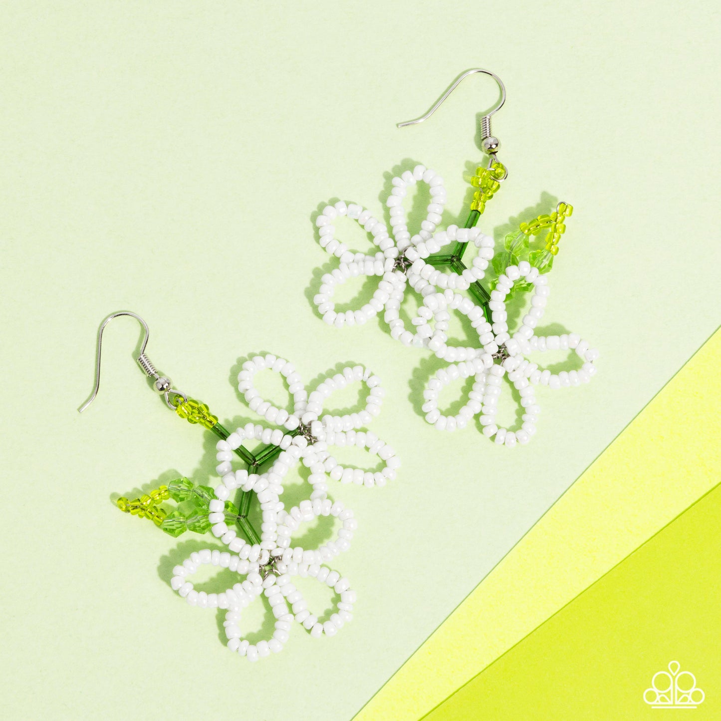 Beaded Blooms - White Seed Bead Flower Earring Paparazzi E2109