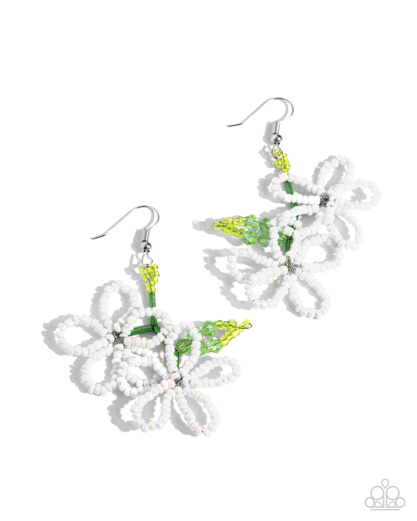 Beaded Blooms - White Seed Bead Flower Earring Paparazzi E2109