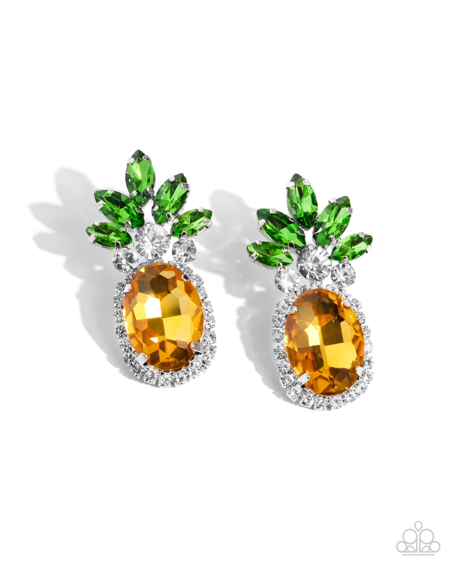 Prismatic Pineapple - Yellow, White, Green Gem Pineapple Post Back Earring Paparazzi E0446