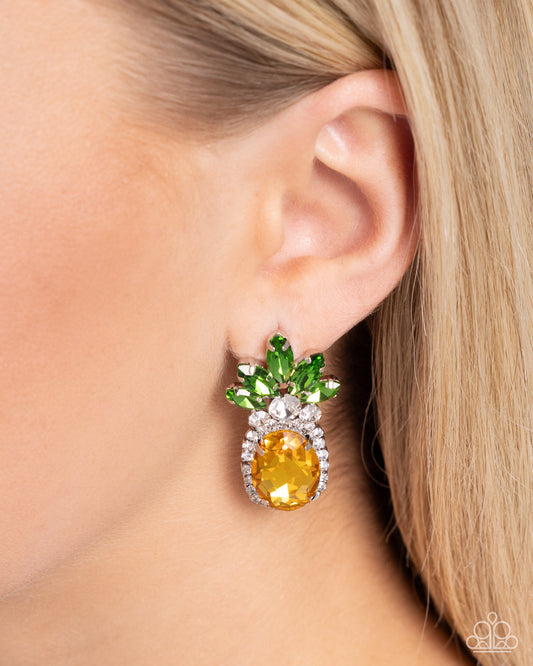 Prismatic Pineapple - Yellow, White, Green Gem Pineapple Post Back Earring Paparazzi E0446