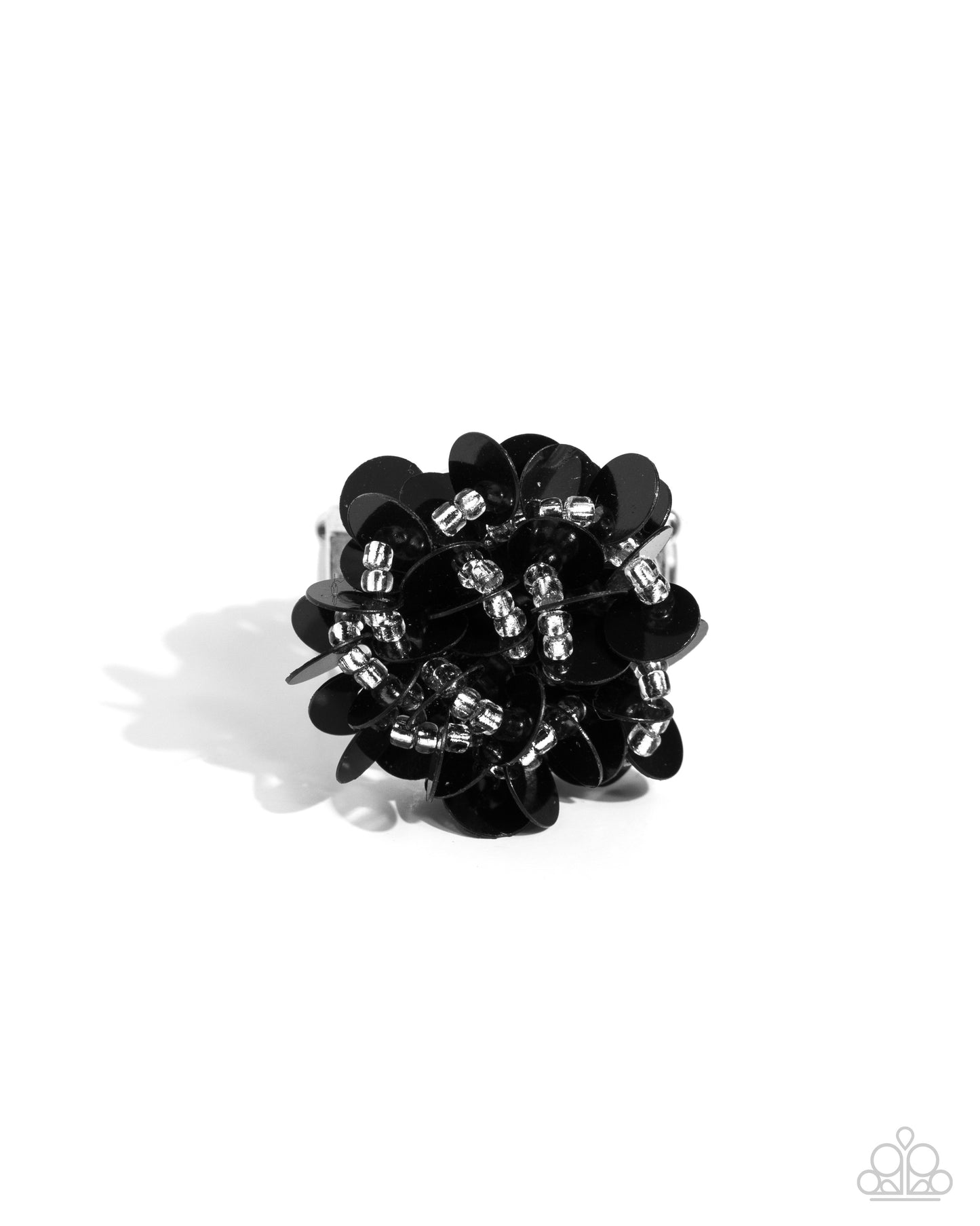 Dynamic Disco - Black Sequin & Silver Seed Bead Shimmery Ring Paparazzi R0813