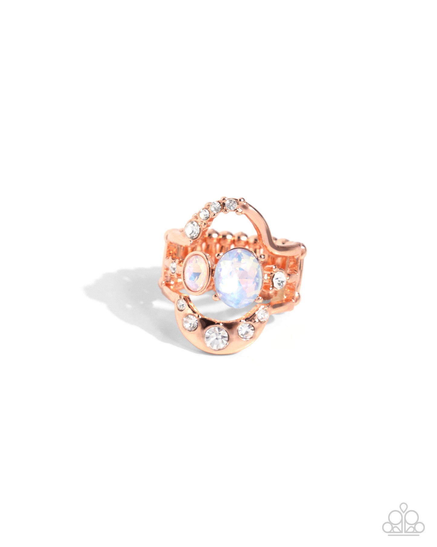 Shopaholic Statement - Copper - Shiny Copper, Opalescent & Peach Rhinestone Ring Paparazzi R0393