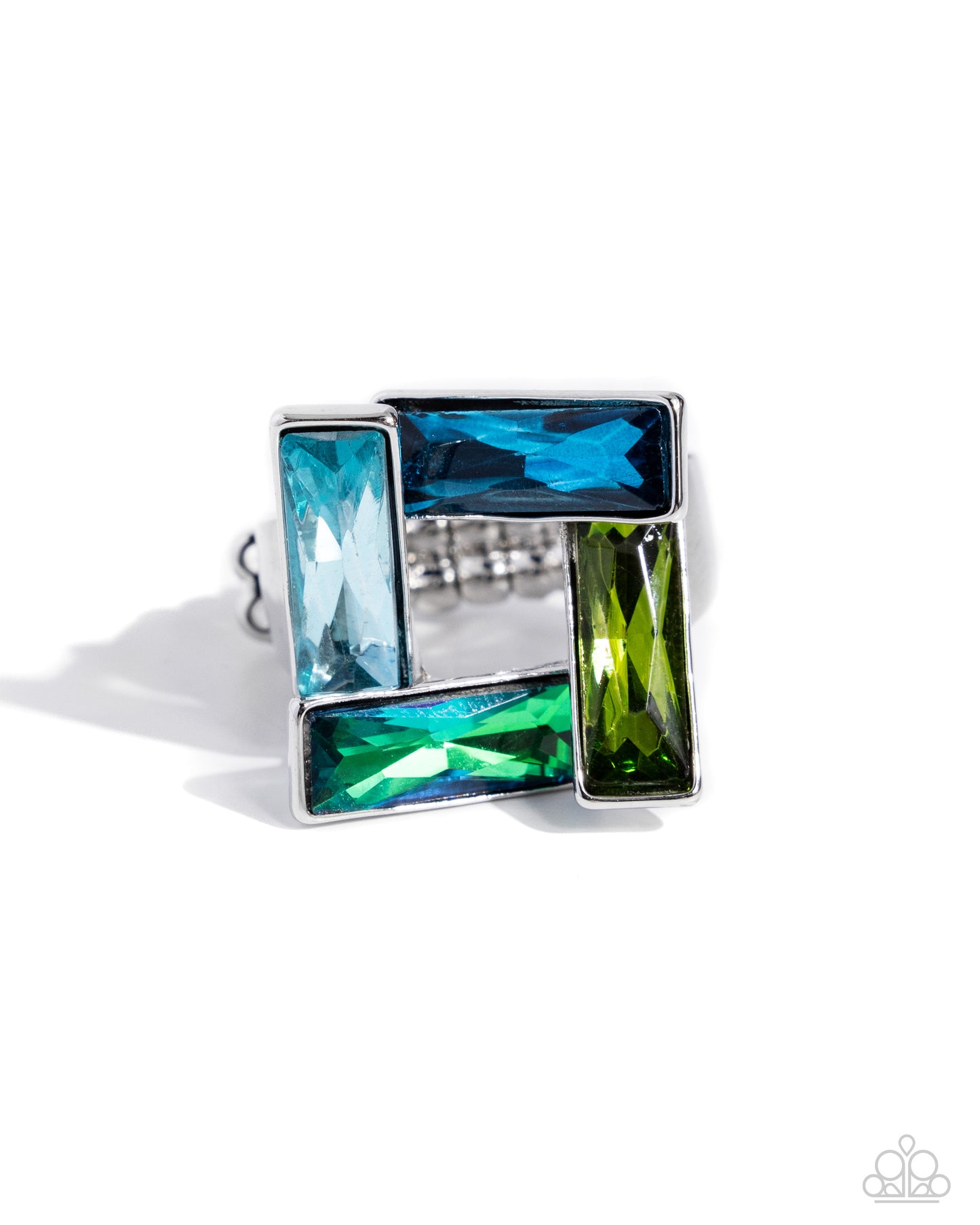 Sinuous Square - Blue Multicolored Emerald Cut Gem Ring Paparazzi R0752