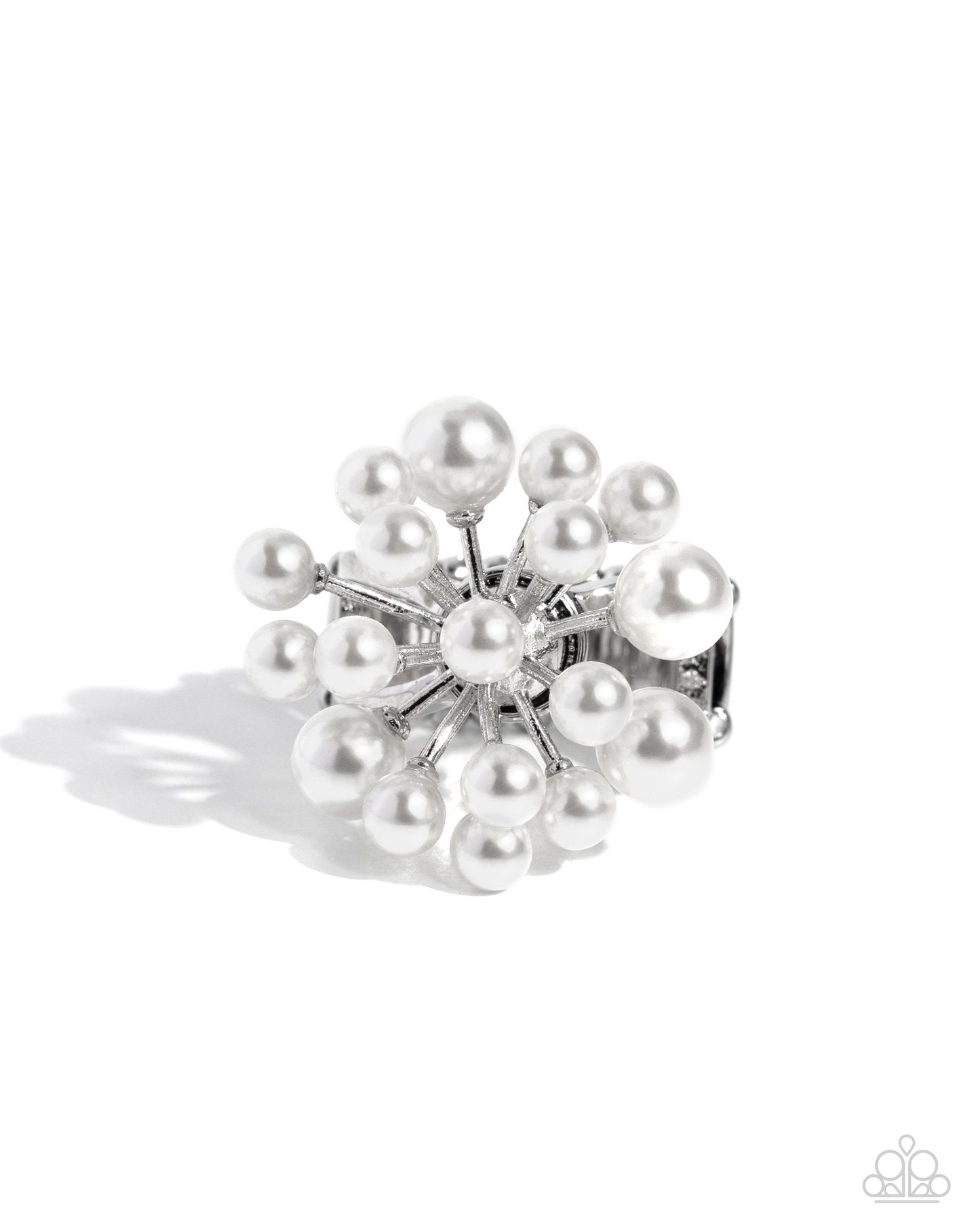 Bubbly Beau - White Glossy Pearl Floral Ring Paparazzi R0754