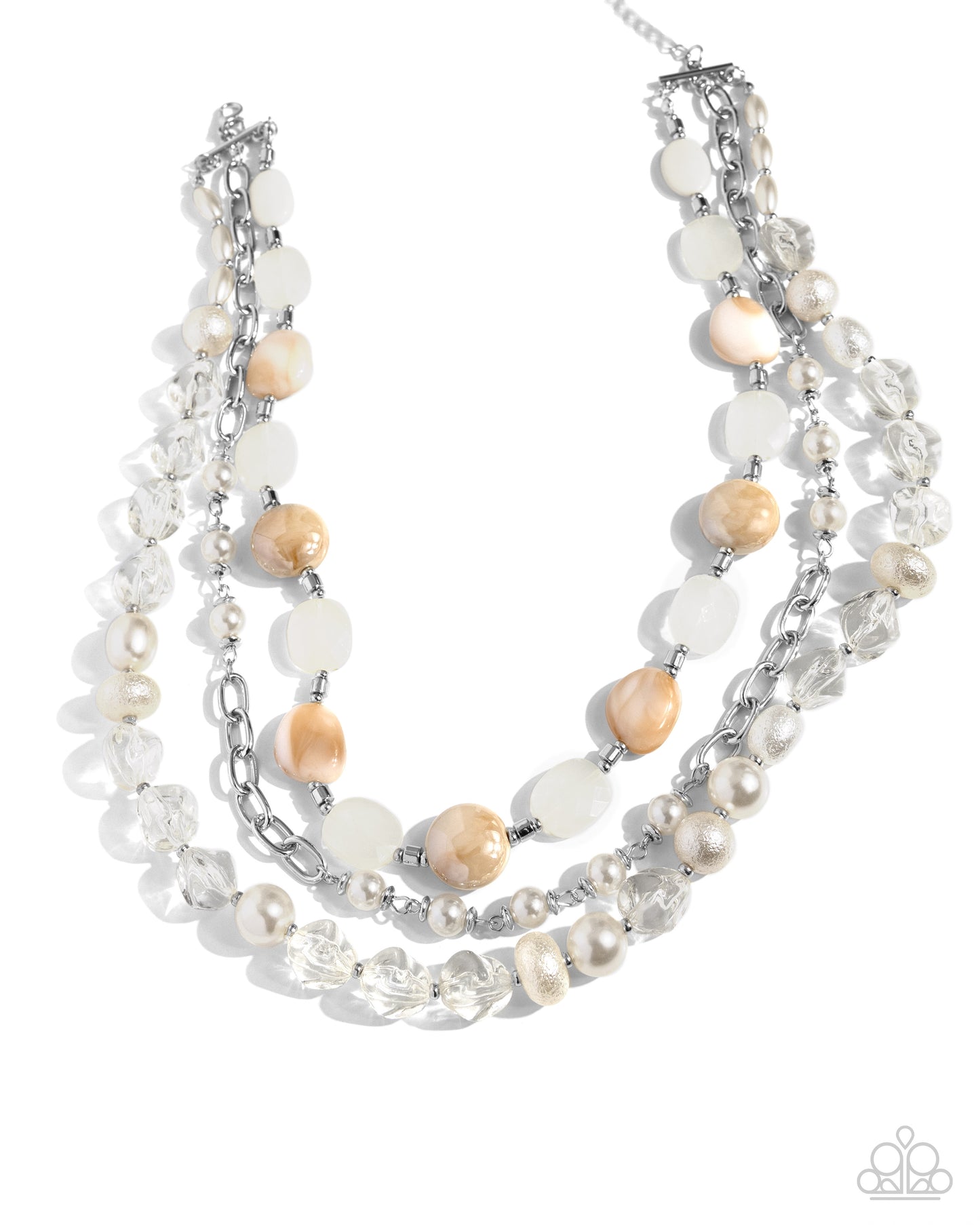 Essential Elegance - White Clear, Pearl & Ivory Bead Multilayered Necklace Paparazzi N2451