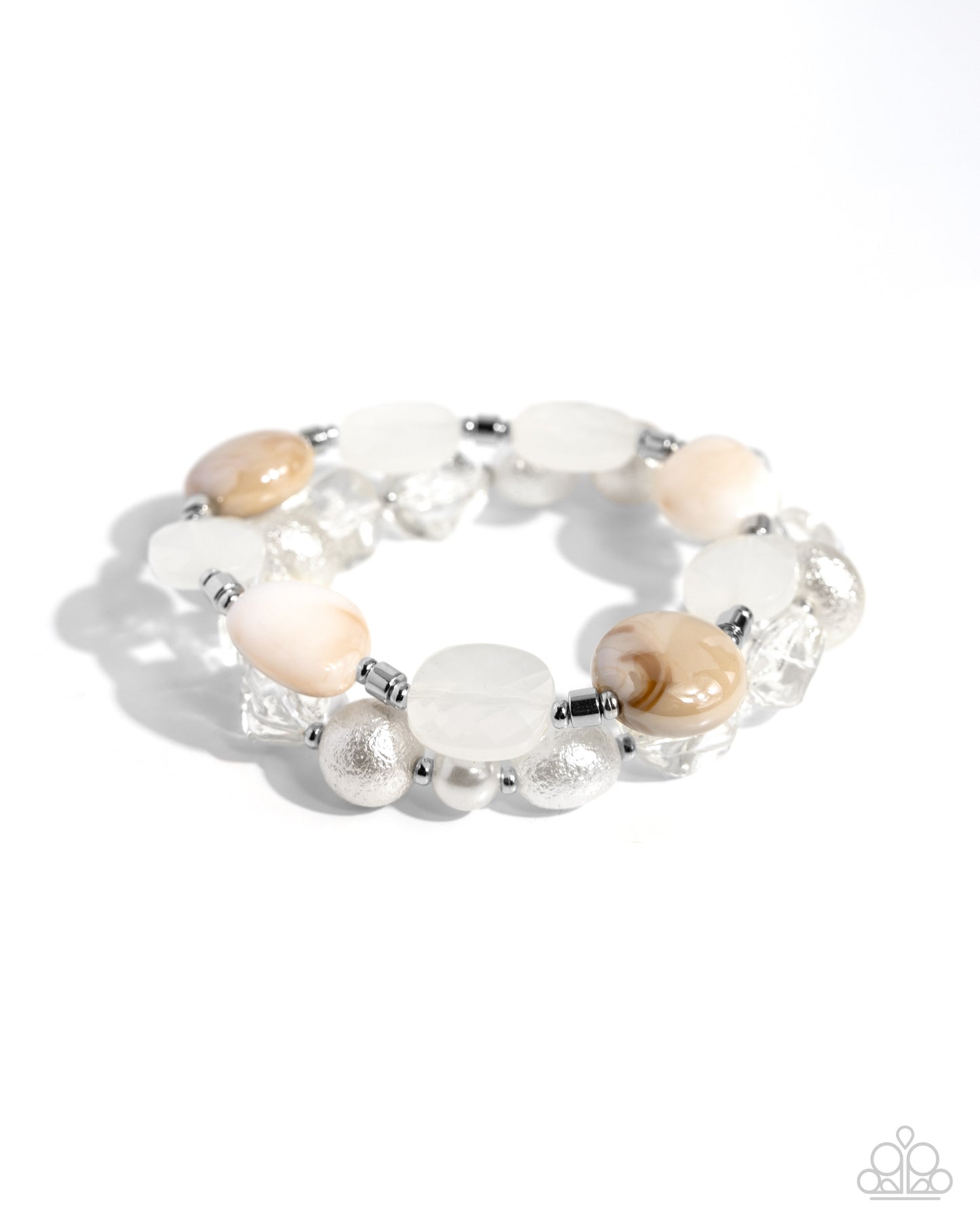 Everyday Essentials - White, Ivory, Silver, Brown Swirl Bead Bracelet B1698