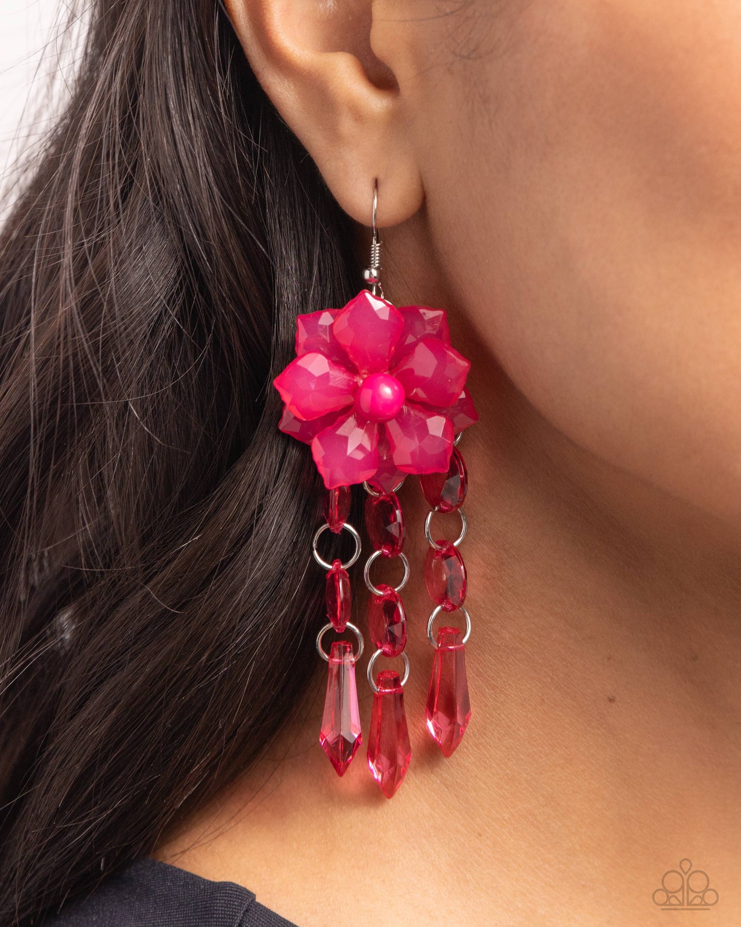 Hawaiian Hallmark - Pink Peacock Hawaiian Flower Earring Paparazzi E2128