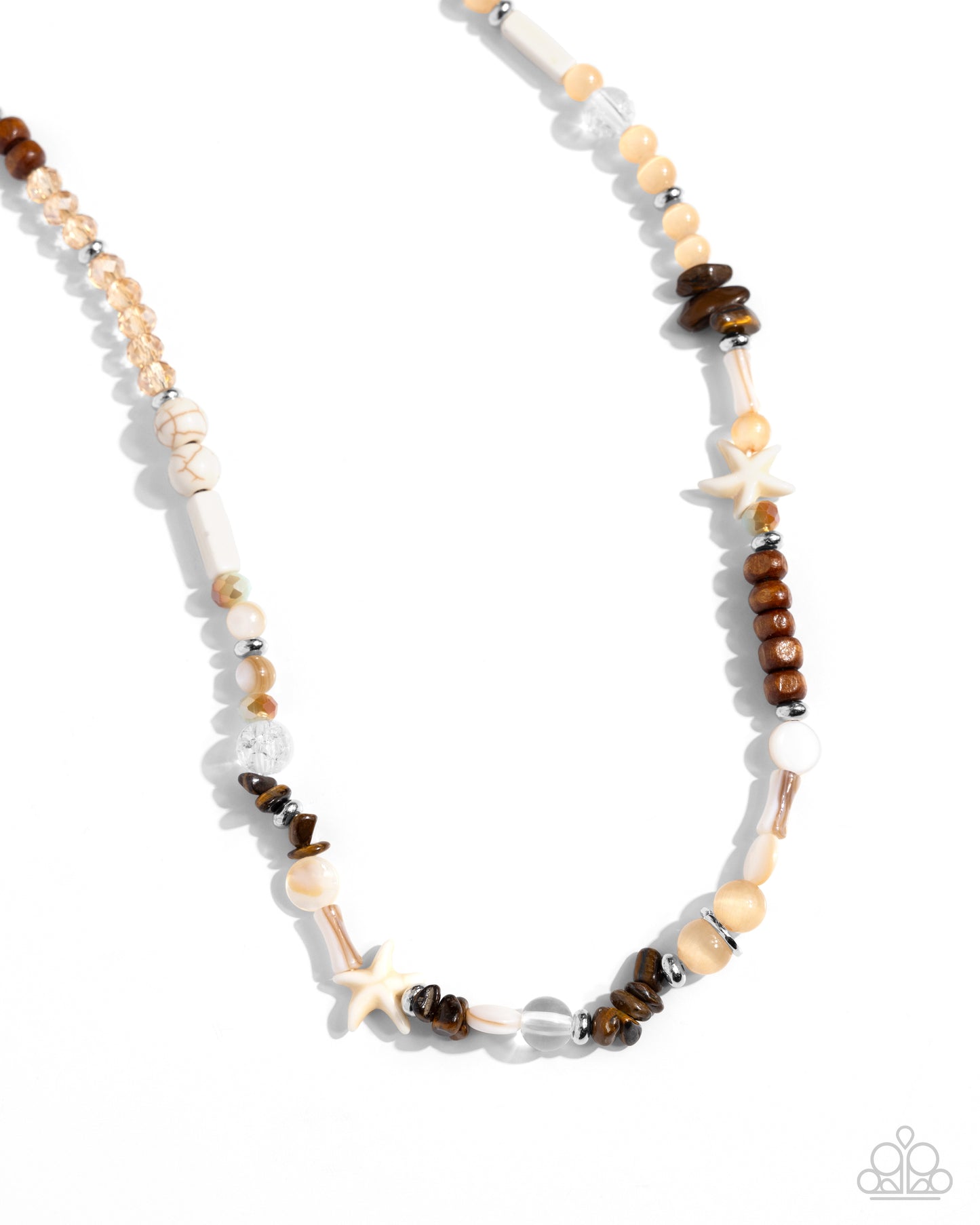 Beachy Beginner - Brown Cat's Eye, Wooden, Tigers Eye & White Shell, Starfish Beach Vibe Necklace Paparazzi N2381