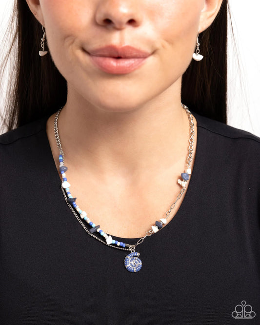 Spiraling Seafloor Blue Lapis & White Stone, Marlin Painted Spiral Seashell Necklace Paparazzi N2314