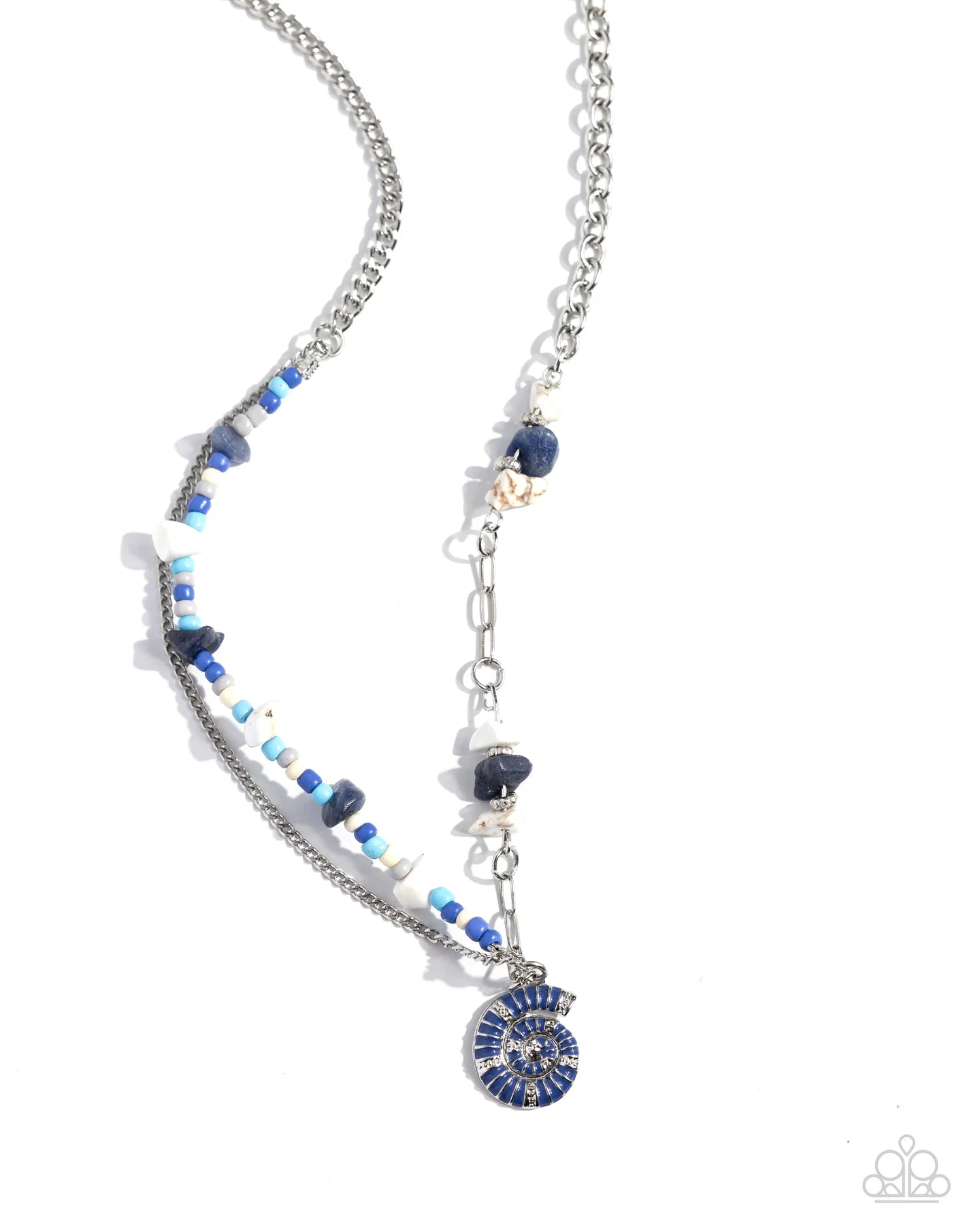 Spiraling Seafloor Blue Lapis & White Stone, Marlin Painted Spiral Seashell Necklace Paparazzi N2314