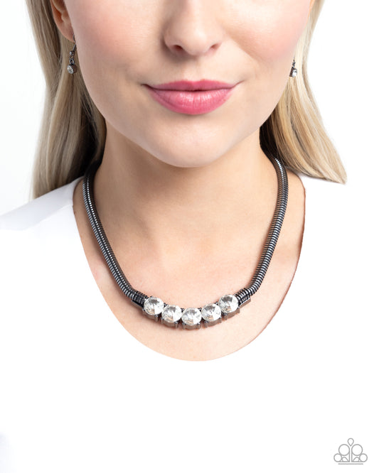 Musings Makeover - Black Gunmetal Thick Chain White Gem Necklace Paparazzi N2308