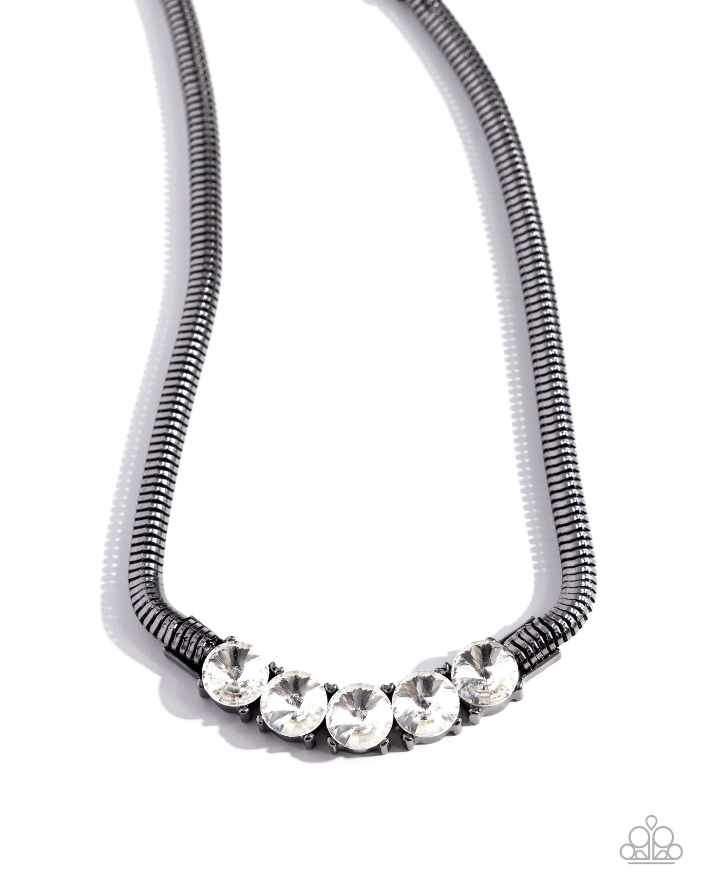 Musings Makeover - Black Gunmetal Thick Chain White Gem Necklace Paparazzi N2308