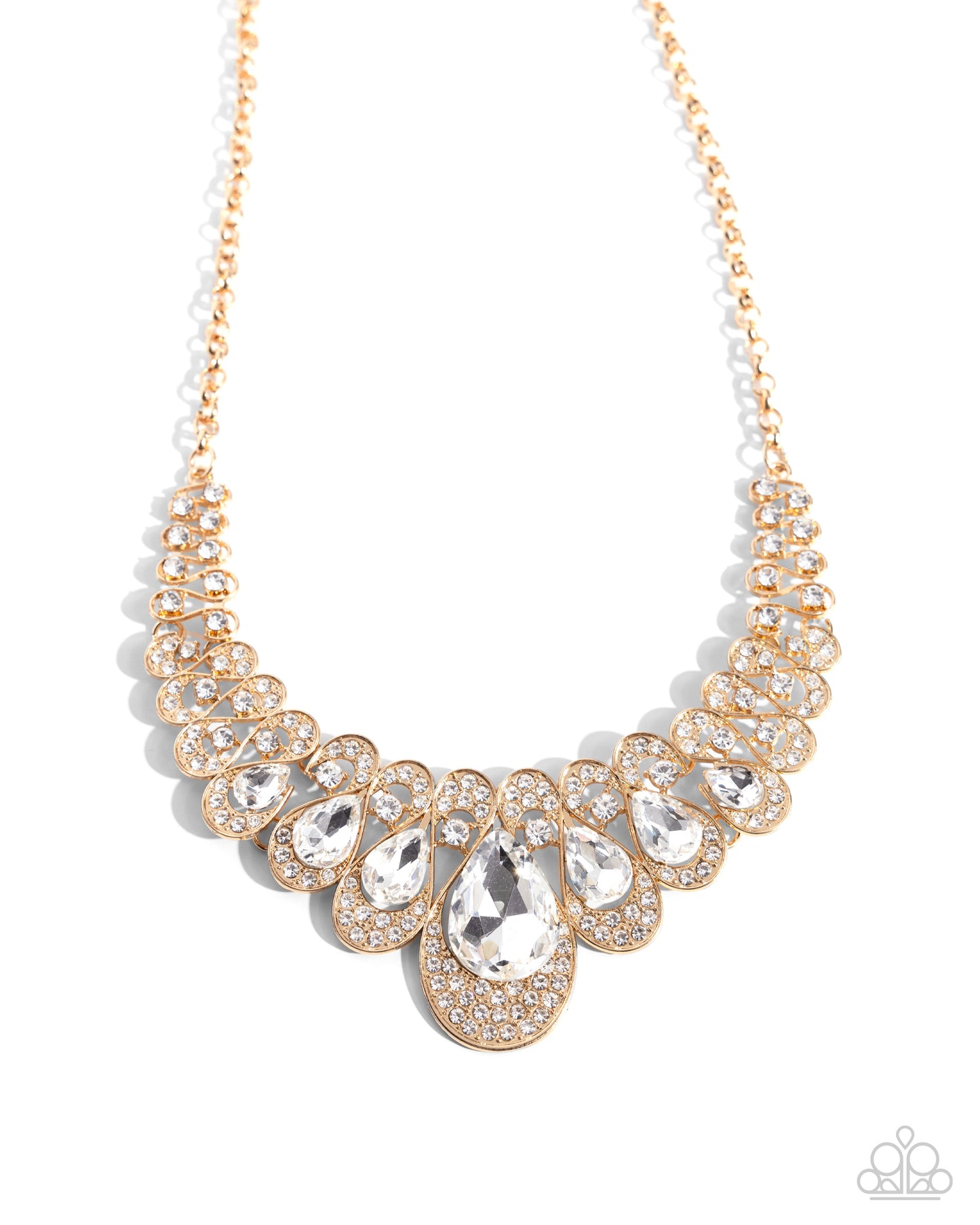 Infinite Idol - Gold & White Rhinestone Teardrop Gem Necklace Paparazzi N2448