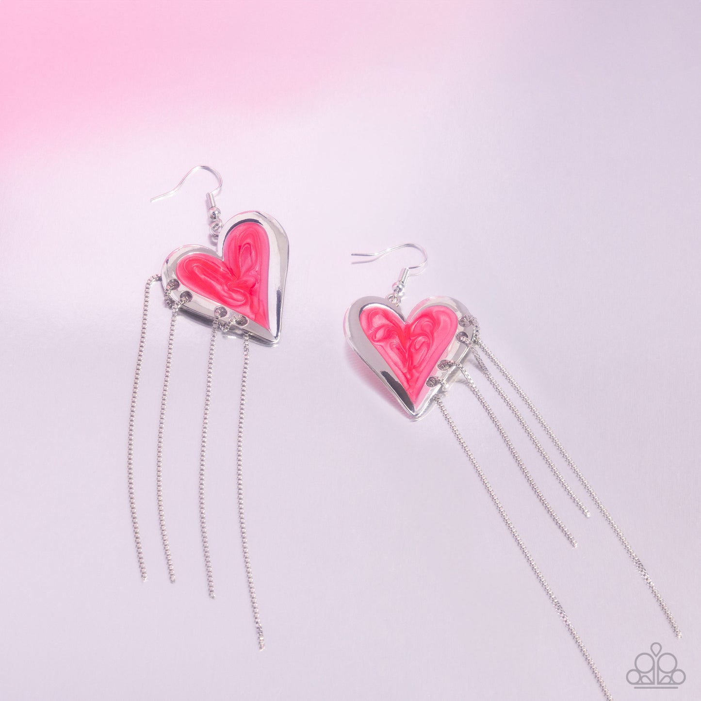 Sweetheart Specialty - Pink Peacock Painted Heart Post Earring Paparazzi E2056