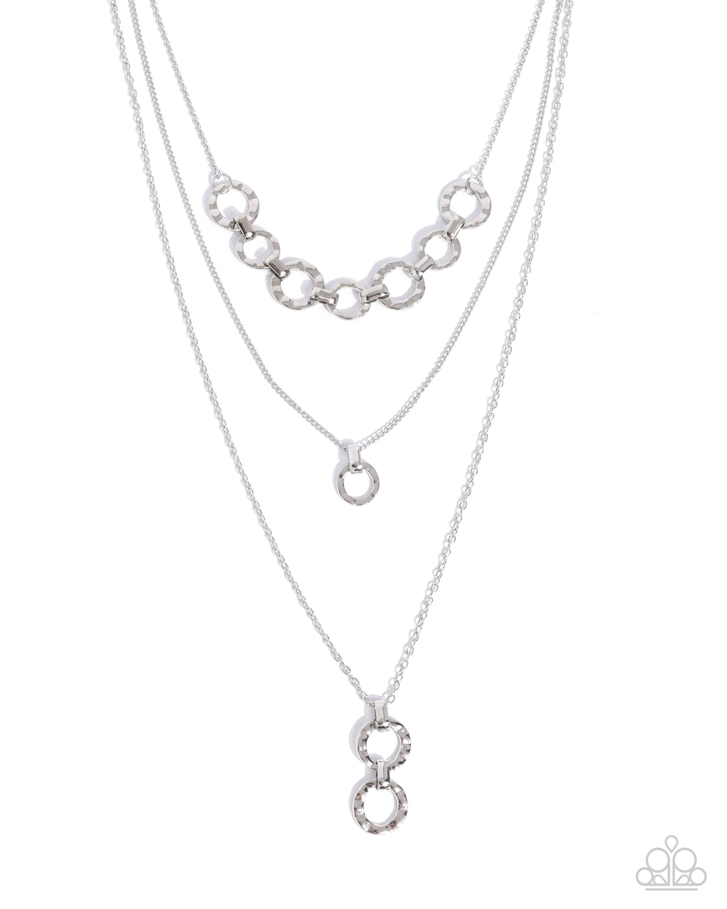 Dotted Demeanor - Silver Hammered Rings Multilayered Necklace Paparazzi N2429