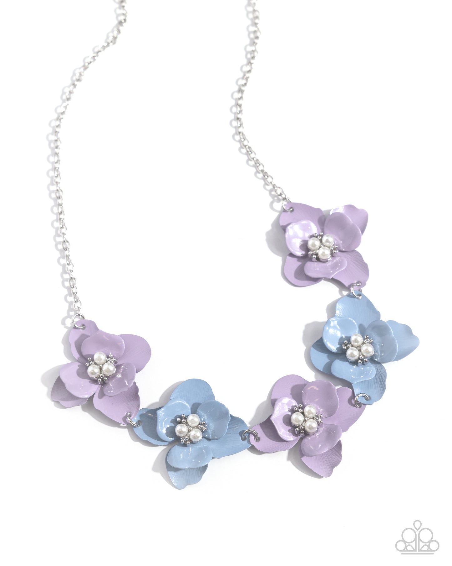 Pastel Pizzazz - Purple Pastel Lilac & Soft Chambray Painted Flower Necklace Paparazzi