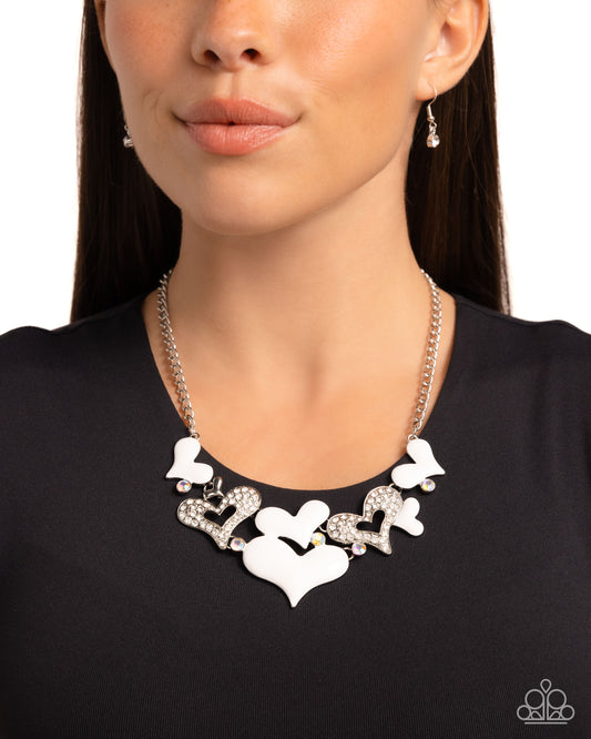 Room in My Heart for More - White Heart & White Rhinestone Heart Necklace Paparazzi