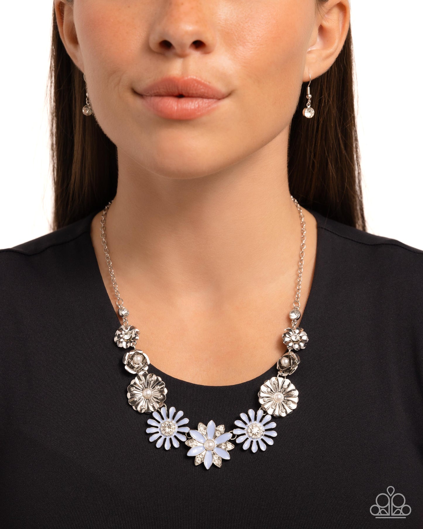 Garden Gesture - Blue Chambray Painted Flower Necklace Paparazzi N3308