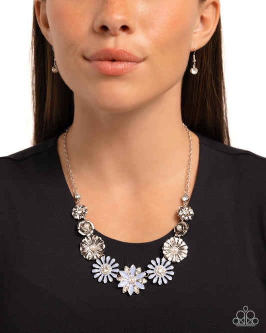 Garden Gesture - Blue Chambray Painted Flower Necklace Paparazzi N3308