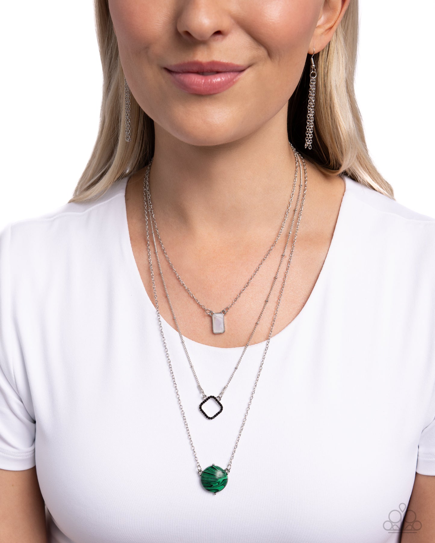 Playfully Panache - Green Marbled Stone Layered Necklace Paparazzi N2324