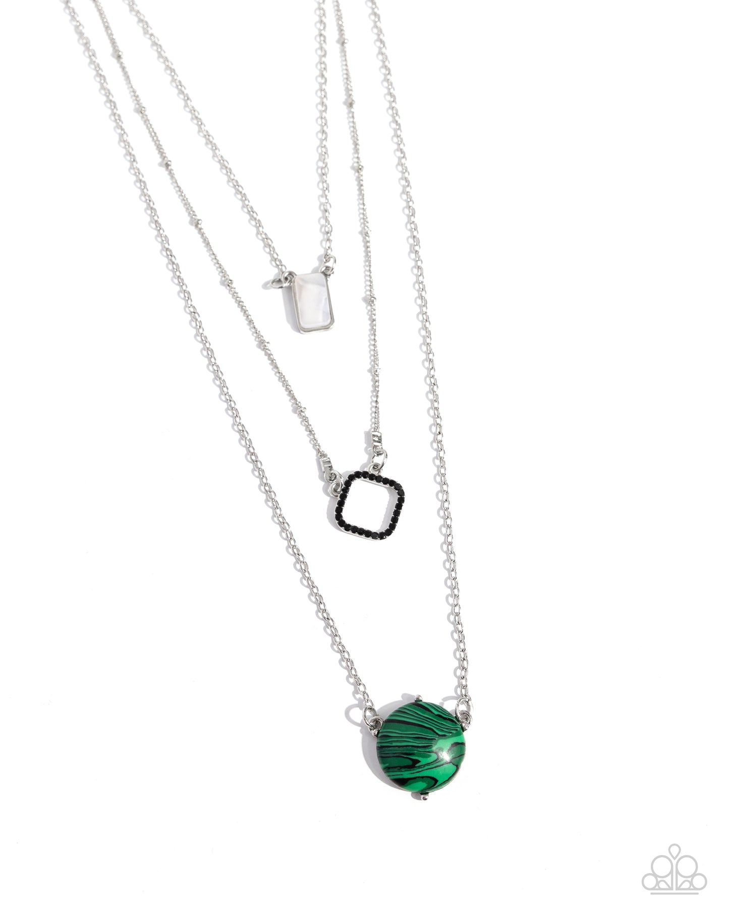 Playfully Panache - Green Marbled Stone Layered Necklace Paparazzi N2324