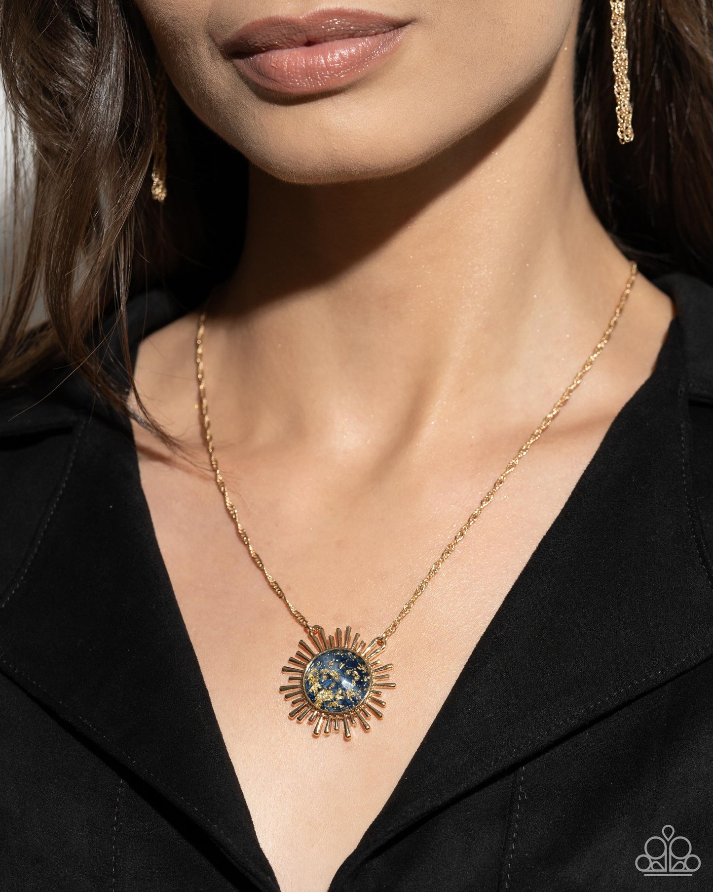 Fairytale Foil - Blue & Gold Sunburst Pendant Necklace Paparazzi