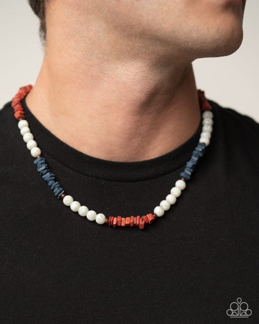 Upbeat Urban - Multi Red White Blue Patriotic Urban Glass Bead Necklace Paparazzi