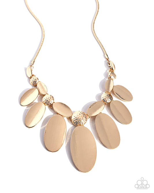 Hammered Horoscope - Gold Oval Hammered Disc Necklace Paparazzi N2601