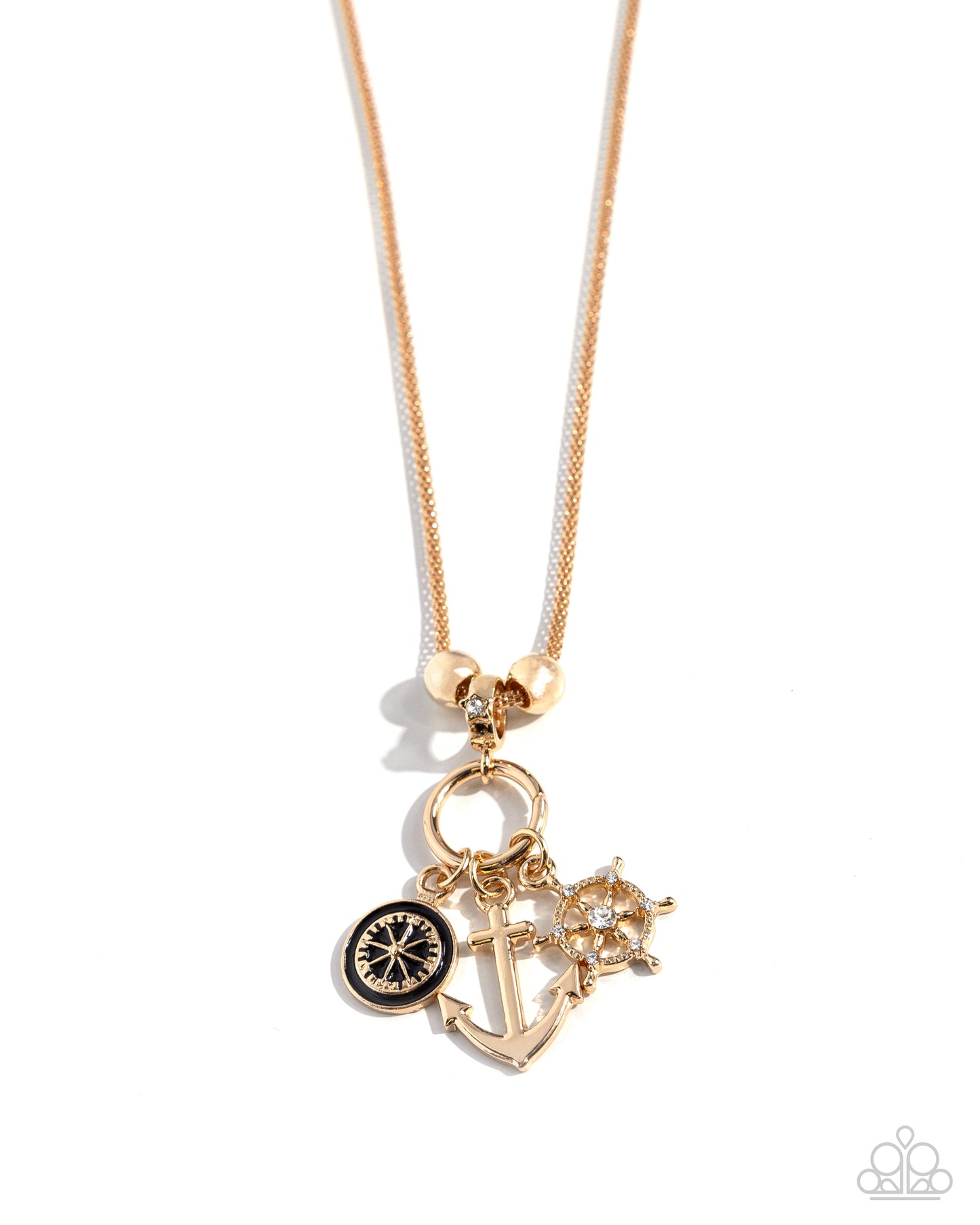 Nuanced Nautical - Gold Anchor, Ships Wheel Nautical Charm Necklace Paparazzi N2572