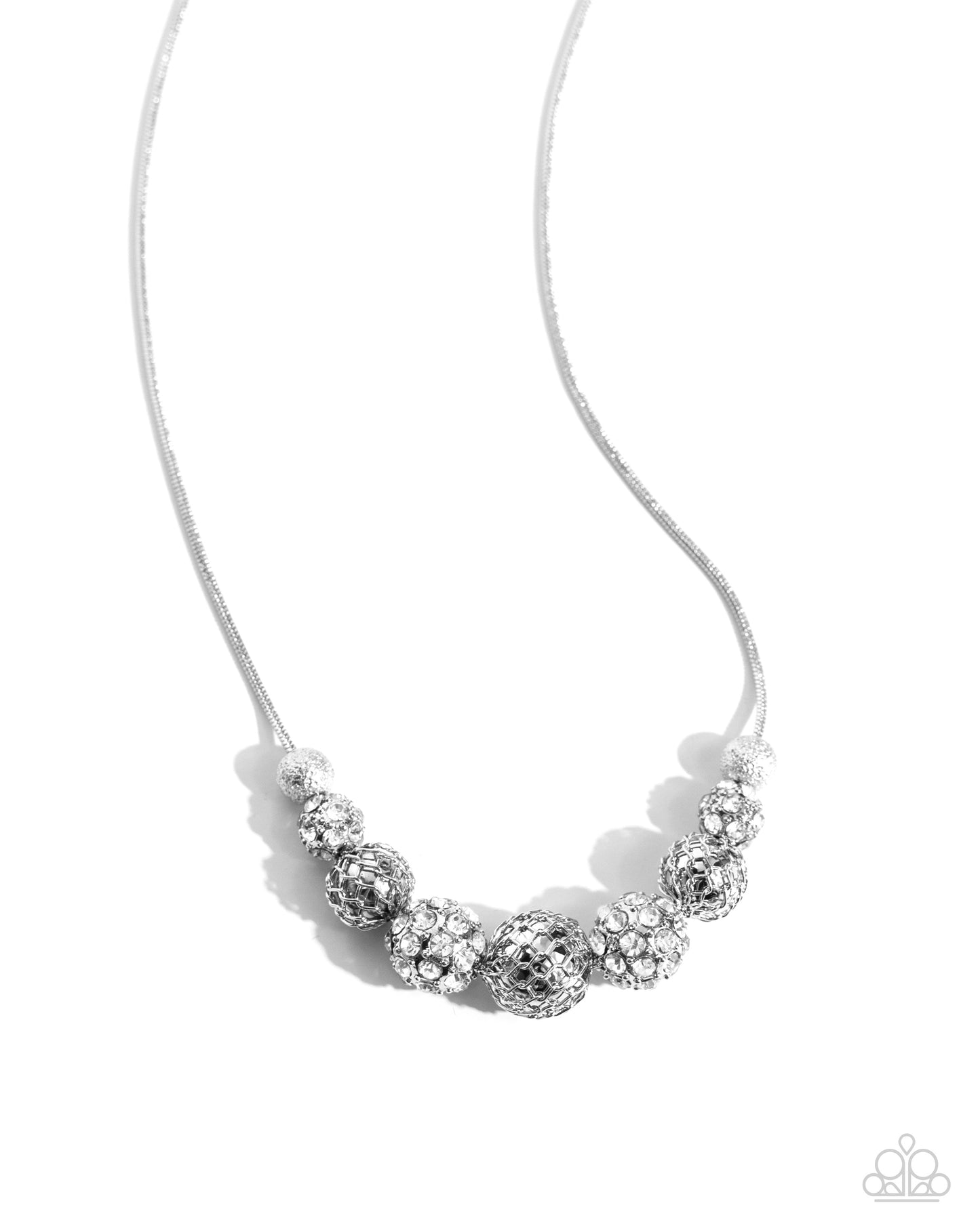 Gilded Gift - White Gem, Silver Filigree & Silver Snake Chain Necklace Paparazzi N2392