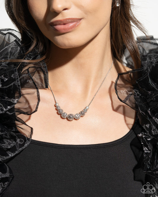 Gilded Gift - White Gem, Silver Filigree & Silver Snake Chain Necklace Paparazzi N2392