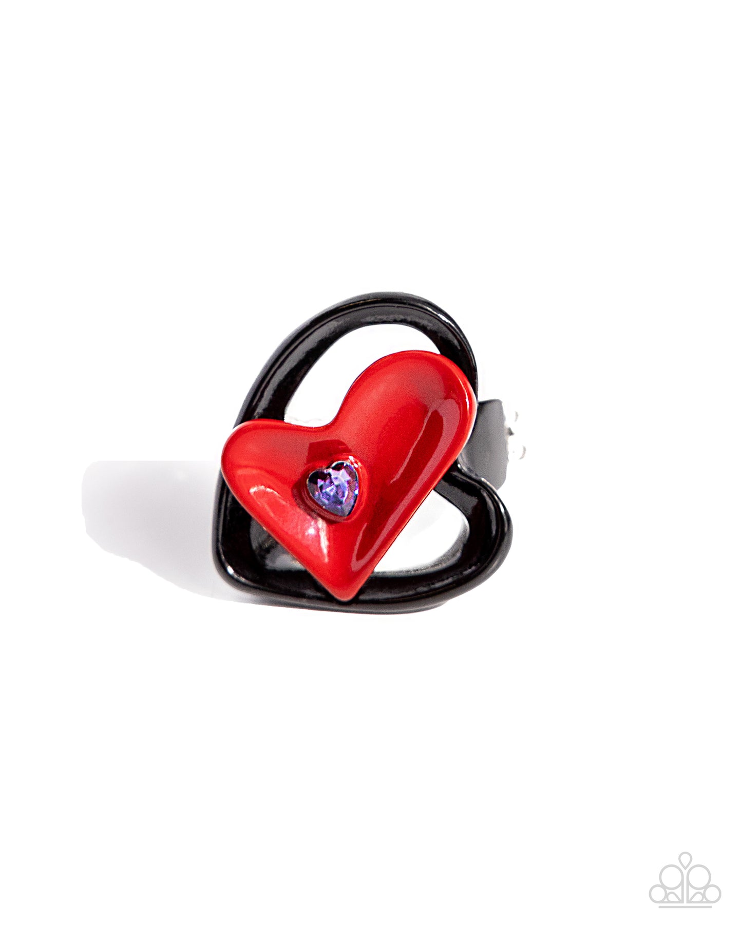 Cupid Celebration - Red & Black Painted Hearts & Purple Heart Gem Ring Paparazzi R0733