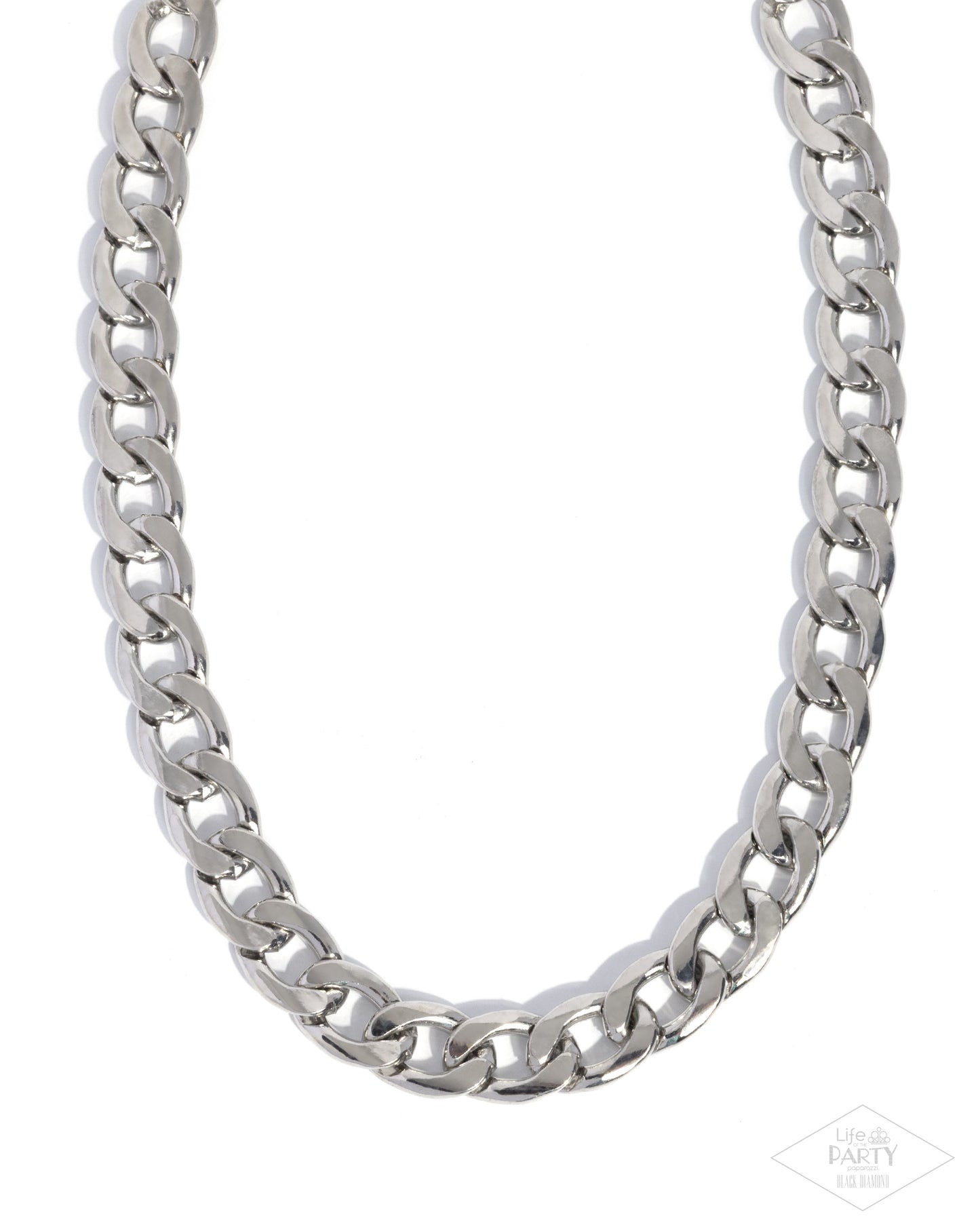 Paparazzi Action CURB - Silver Bold Curb Chain Necklace Life Of The Party Black Diamond Encore N3728