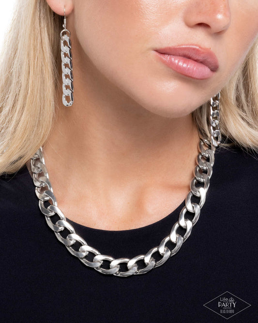 Paparazzi Action CURB - Silver Bold Curb Chain Necklace Life Of The Party Black Diamond Encore N3728