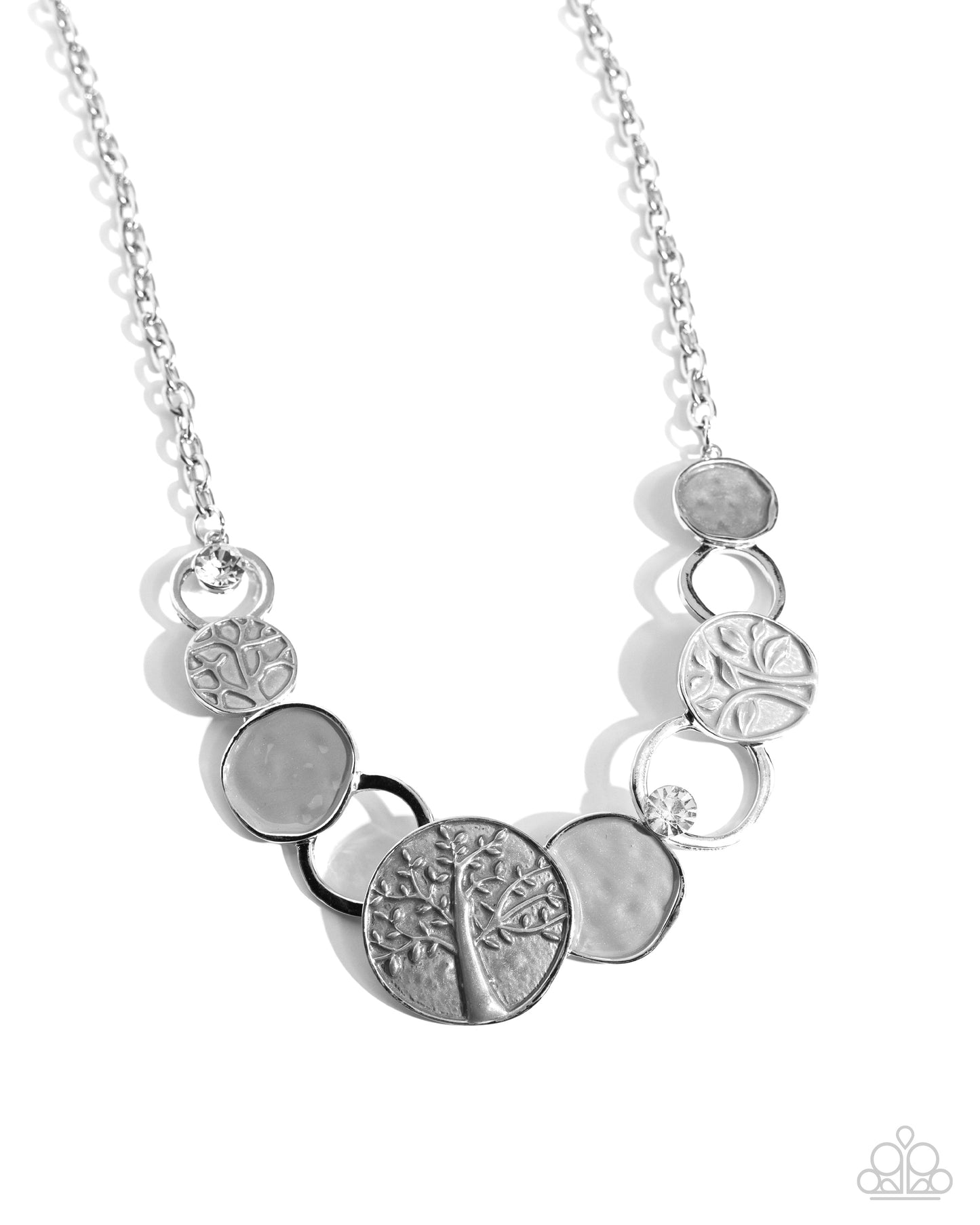 Forest Fling - Silver Sharkskin & Northern Droplet Paint, Tree Stamped Necklace Paparazzi N2569