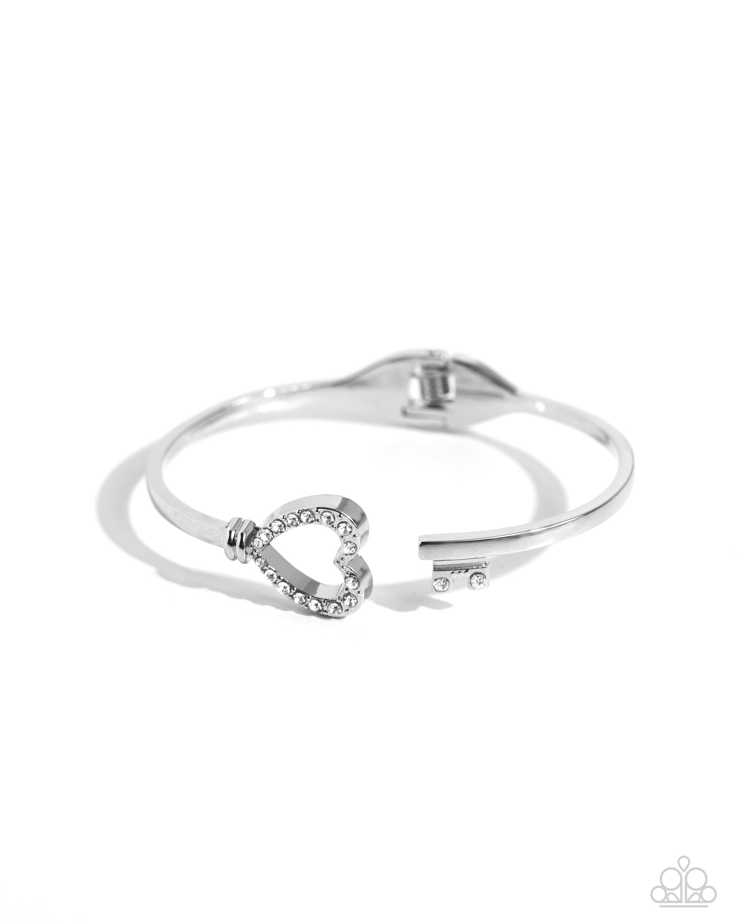 The Key to Romance - White Rhinestone Heart Hinge Bracelet Paparazzi B1563