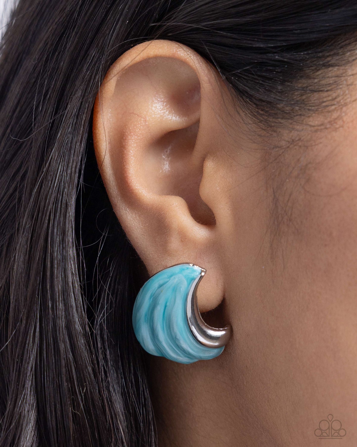 Whimsical Waves - Blue Capri Pearlized Painted Ocean Wave Post Earring Paparazzi E1952