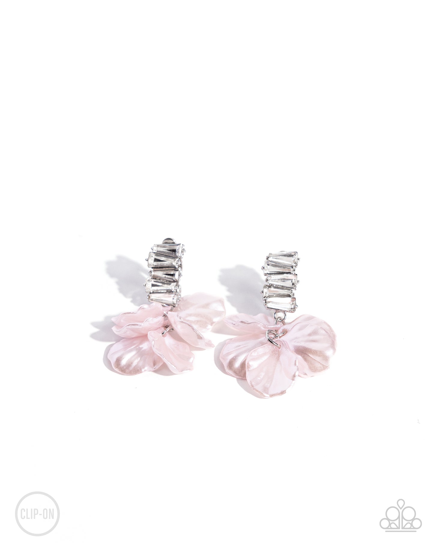 Stacked Sprigs - Pink - Baby Pink Pearl Petal & White Gem Clip On Earrings Paparazzi E2037