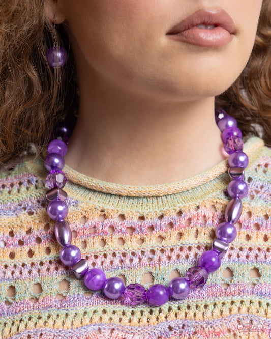 Plentiful Pearls - Purple Faceted, Clear, & Glossy Pearl Necklace Paparazzi N2372