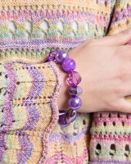 Plentiful Pigment - Purple Clear, Faceted & Glossy Pearl Stretch Bracelet Paparazzi B1601