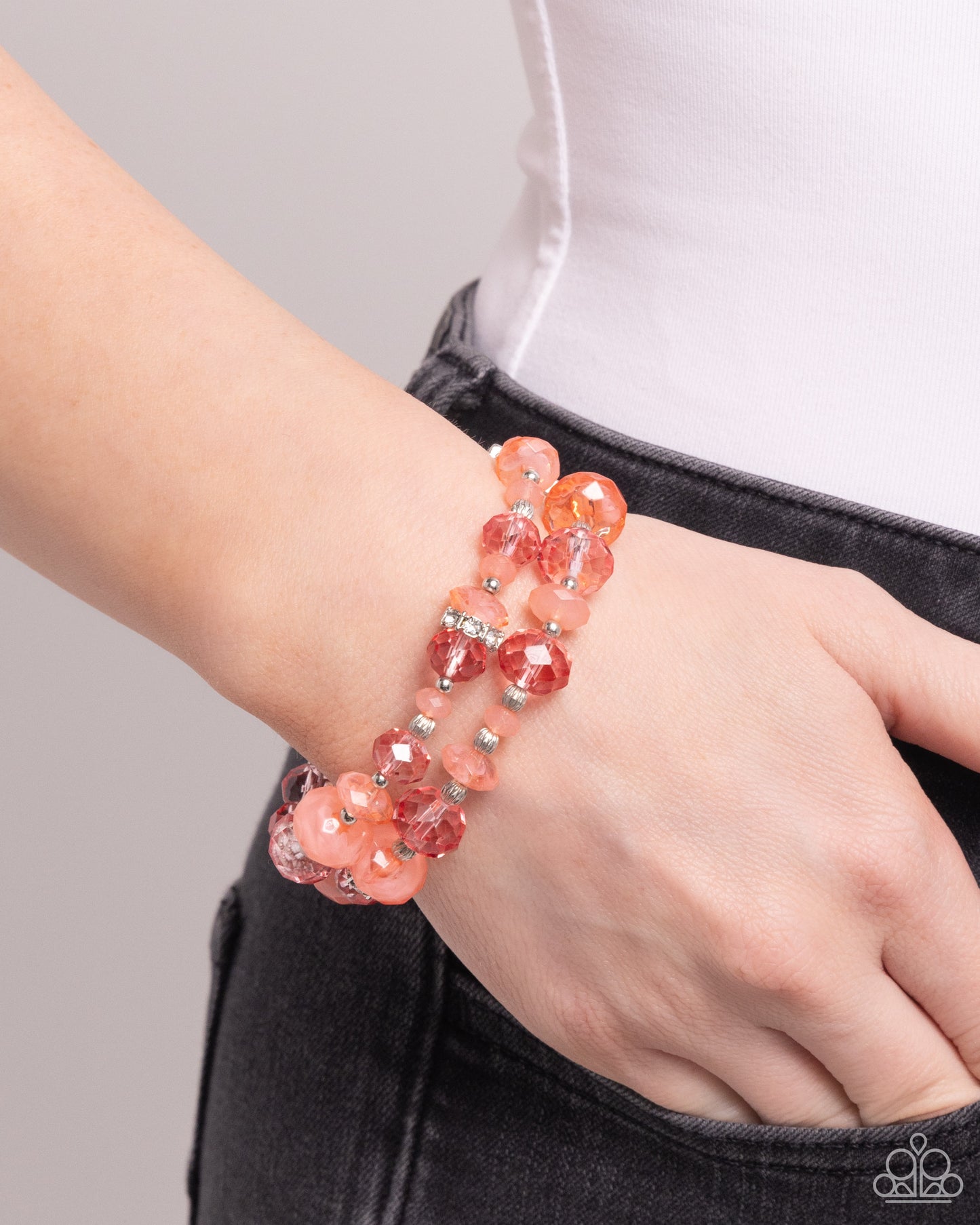 Faceted Fairy Tale - Orange, Orang Opalescent Bead Set of 2 Stretch Bracelets Paparazzi