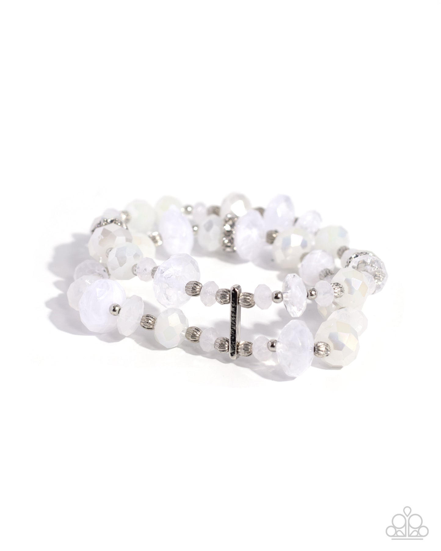 Faceted Fairy Tale - White, Milky White Bead & Rhinestone Fitting Stretch Bracelet Paparazzi B1732