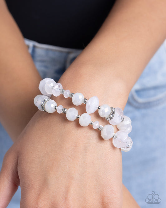 Faceted Fairy Tale - White, Milky White Bead & Rhinestone Fitting Stretch Bracelet Paparazzi B1732