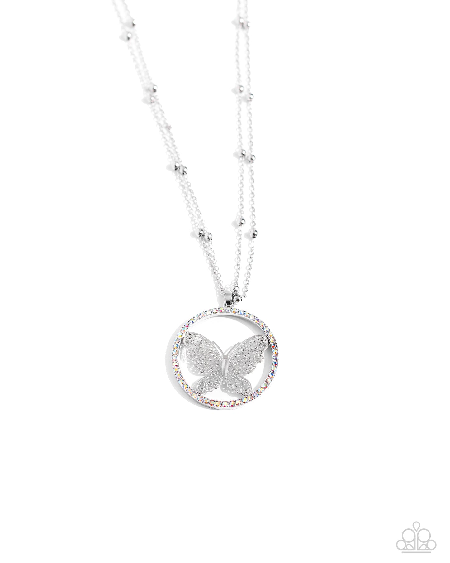 Festive Flight - Multi Iridescent Rhinestone & Silver Butterfly Necklace Paparazzi N2562