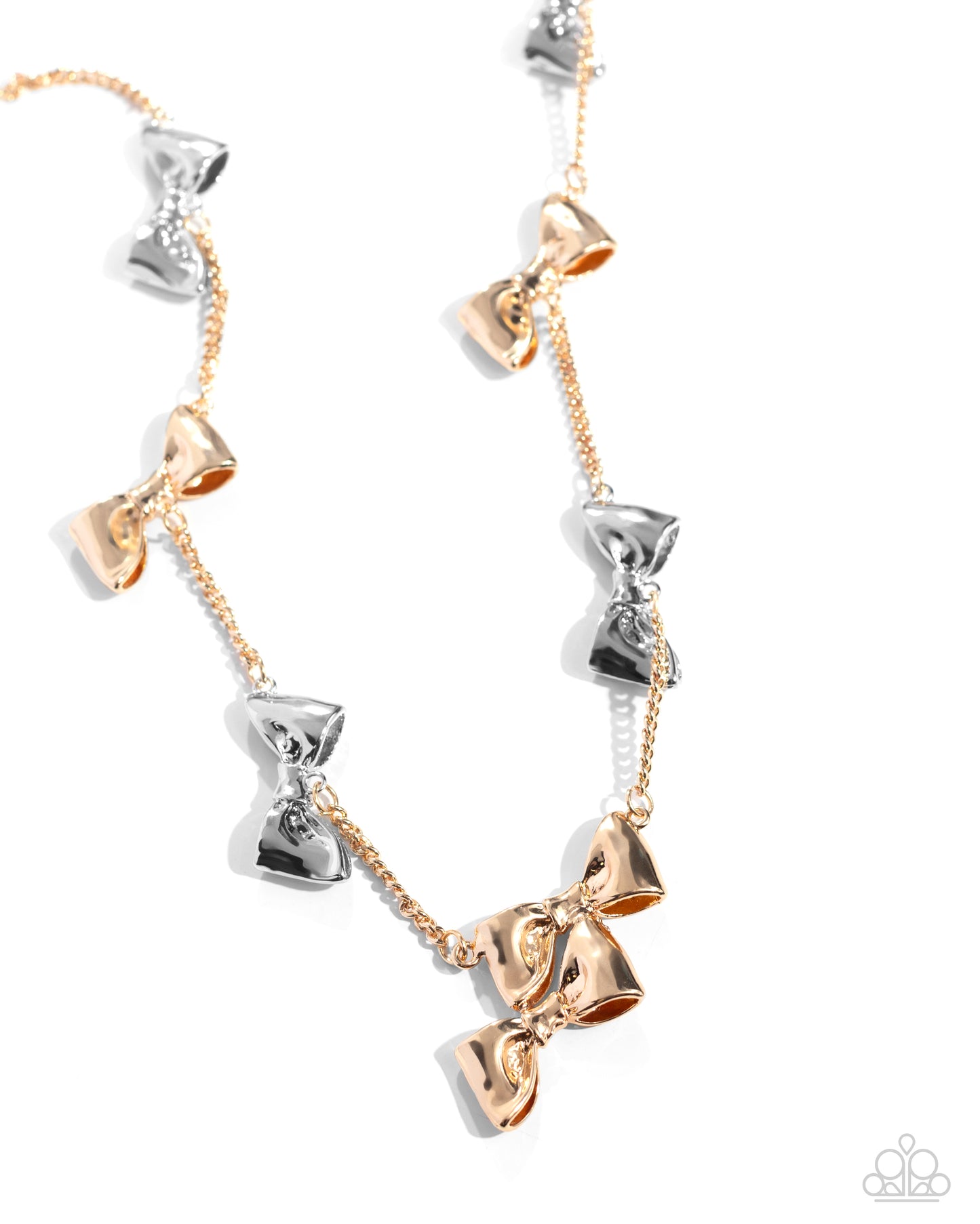 Dapper Definition - Multi Gold, Silver Bow Necklace Paparazzi N2323