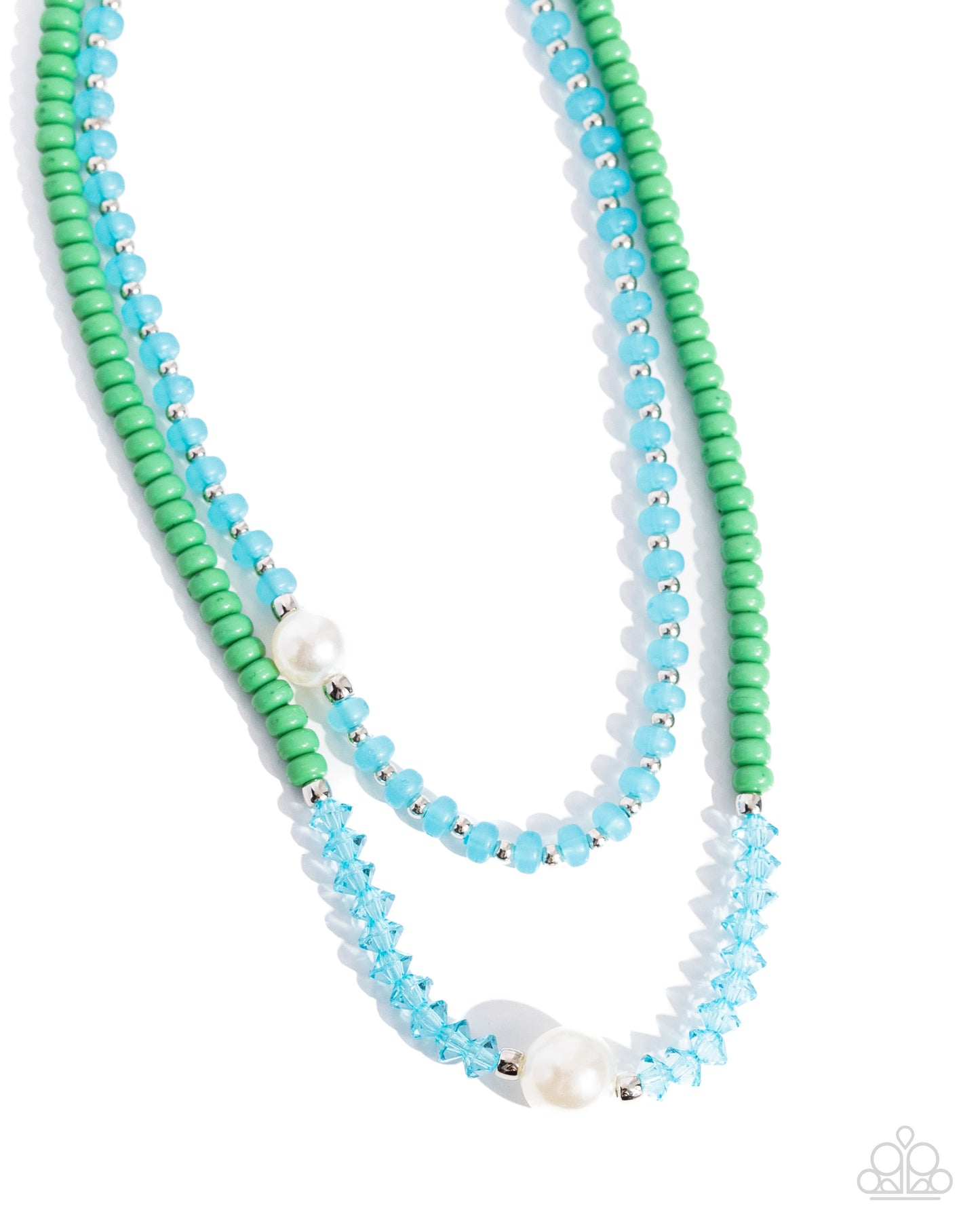 Multicolored Masquerade - Green Mint, Silver, Clear Capri Prism Bead & White Pearl Layered Necklace Paparazzi