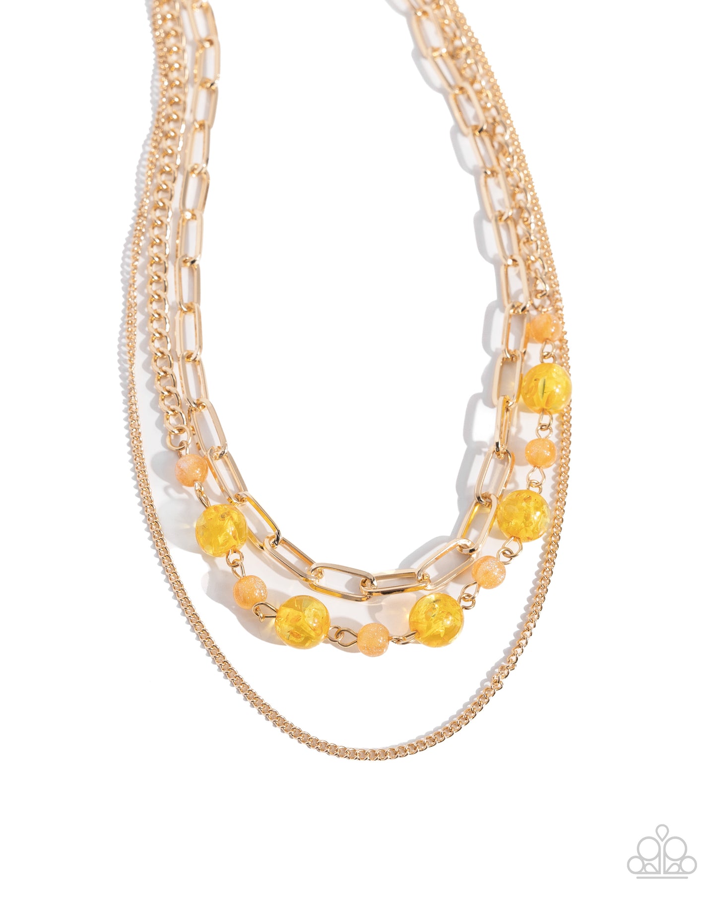 Beaded Behavior - Yellow Glittery Bead & Gold Multilayer Chain Necklace Paparazzi N2268