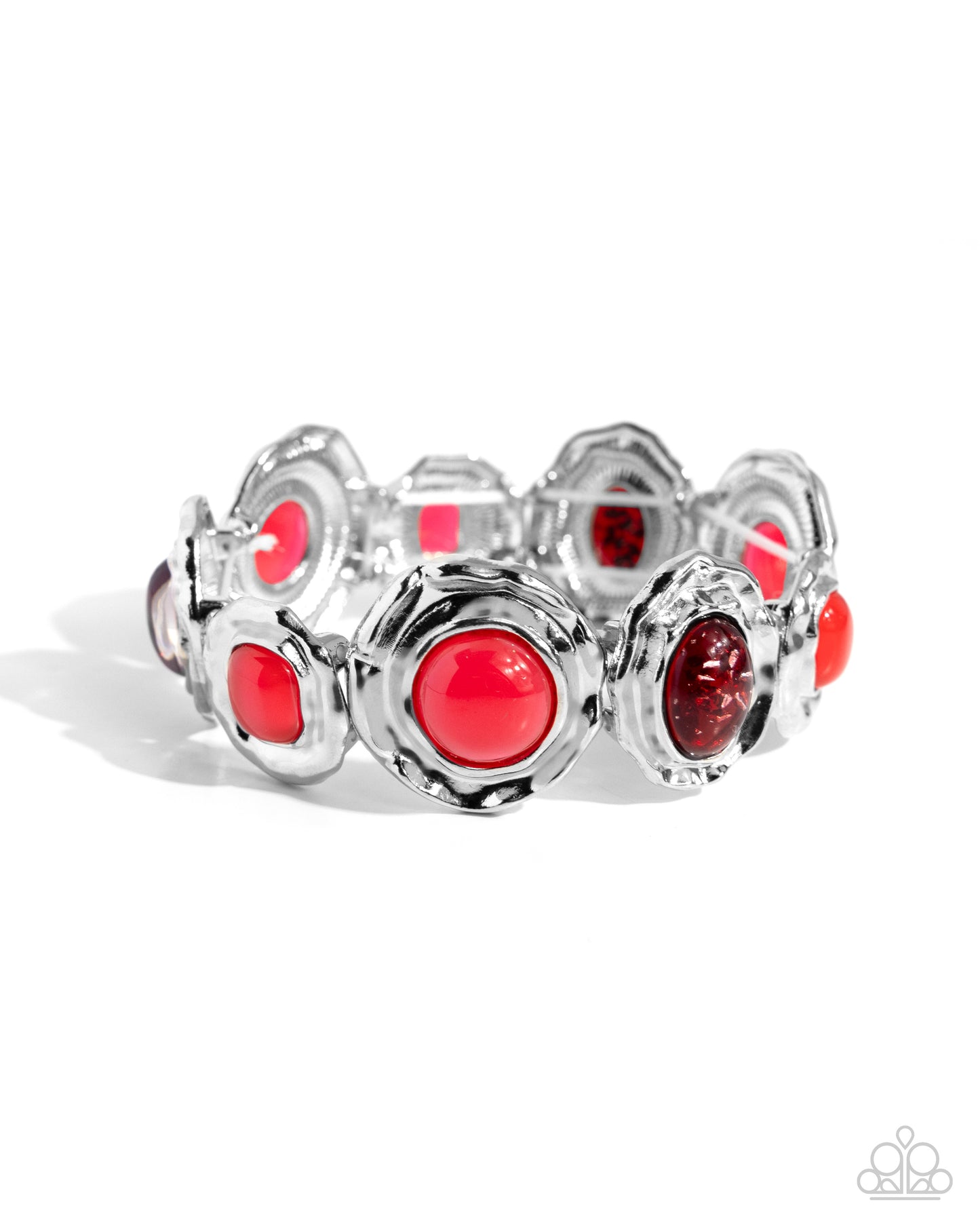 Hammered High - Red Bead & Red Silver Glittery Bead  Stretch Bracelet Paparazzi B1728